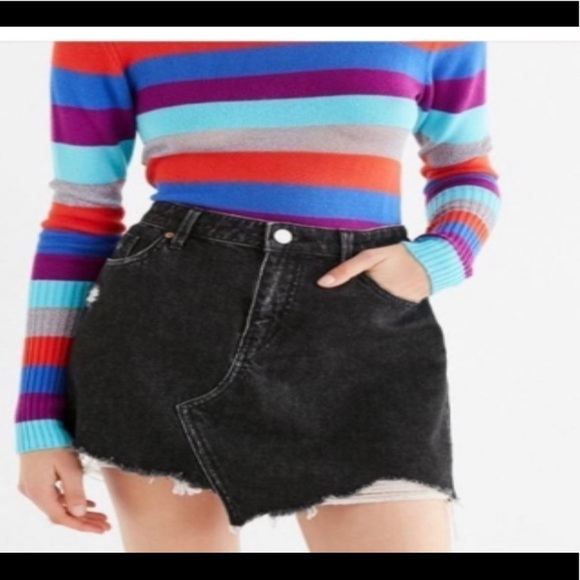 BDG Urban Outfitters Distressed Black asymmetrical denim mini skirt size S-P - Picture 1 of 10